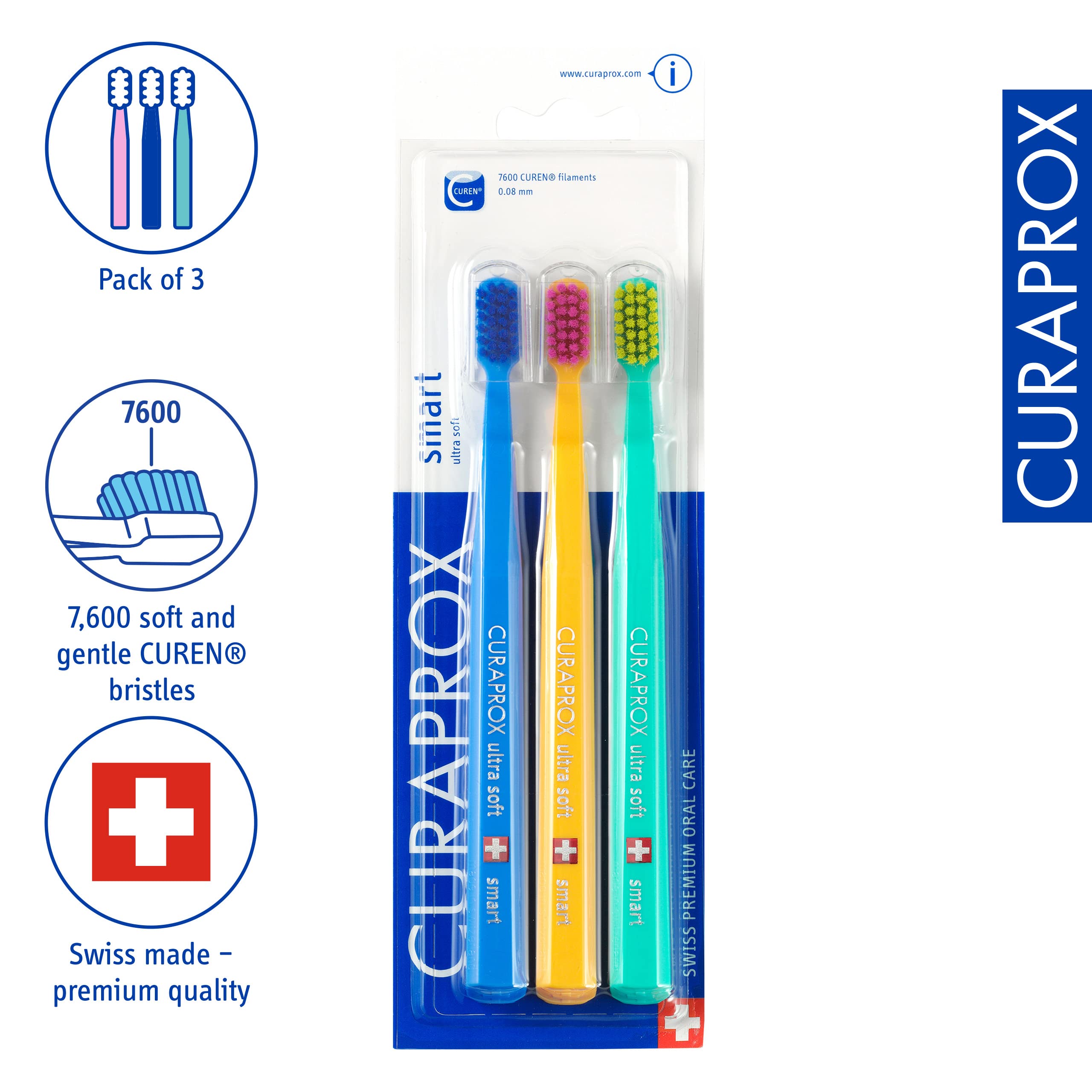 Curaprox CS Smart primer plano de 7.600 filamentos CUREN para limpieza suave
