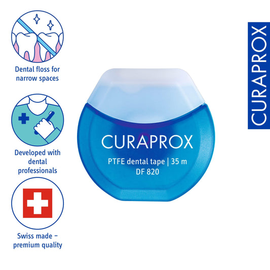Detalle de la textura PTFE de Curaprox DF 820 que facilita deslizamiento