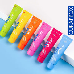 Curaprox etiqueta legible destacando ingredientes y confianza suiza