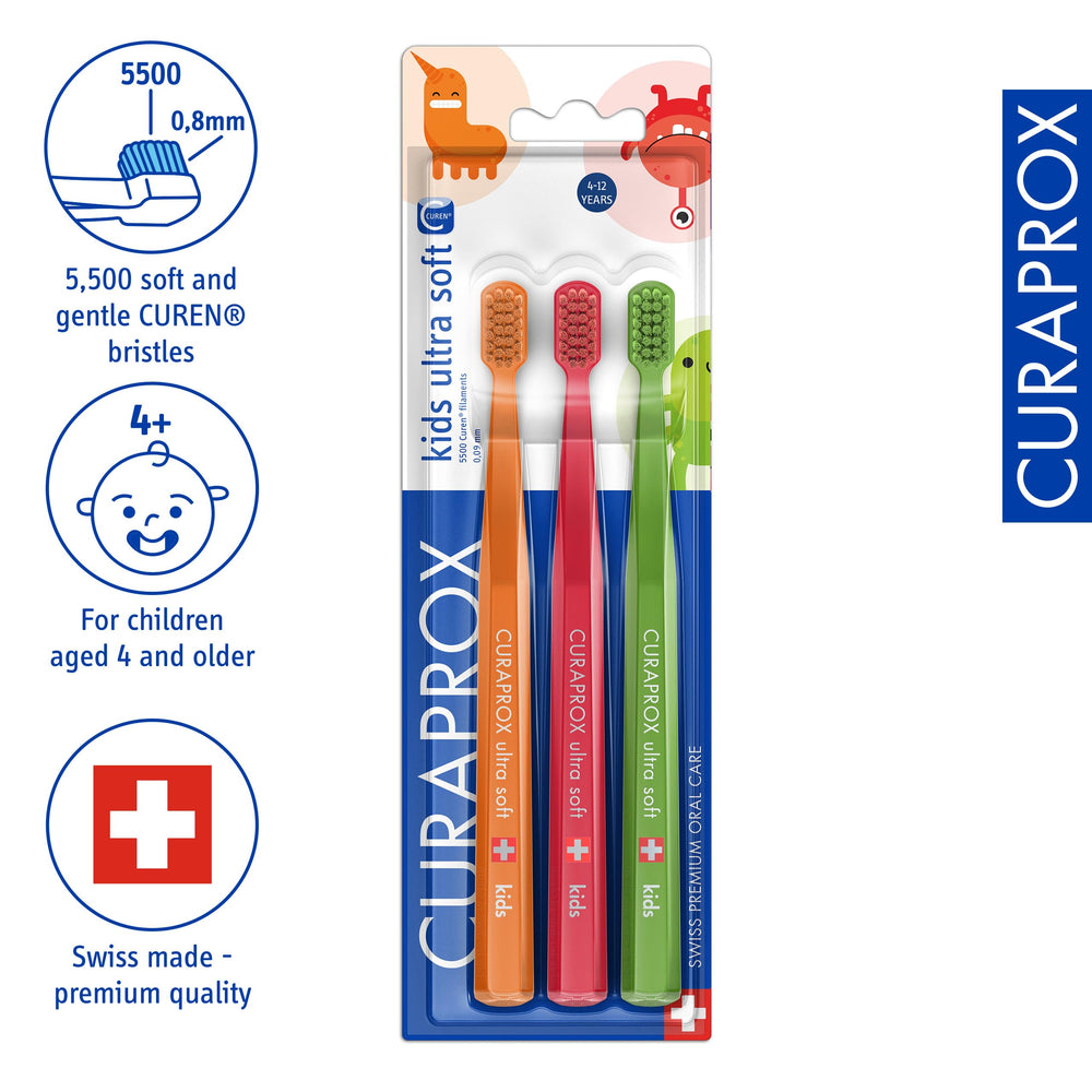 Curaprox primer plano del cabezal pequeño adaptado a bocas infantiles y precisión al limpiar