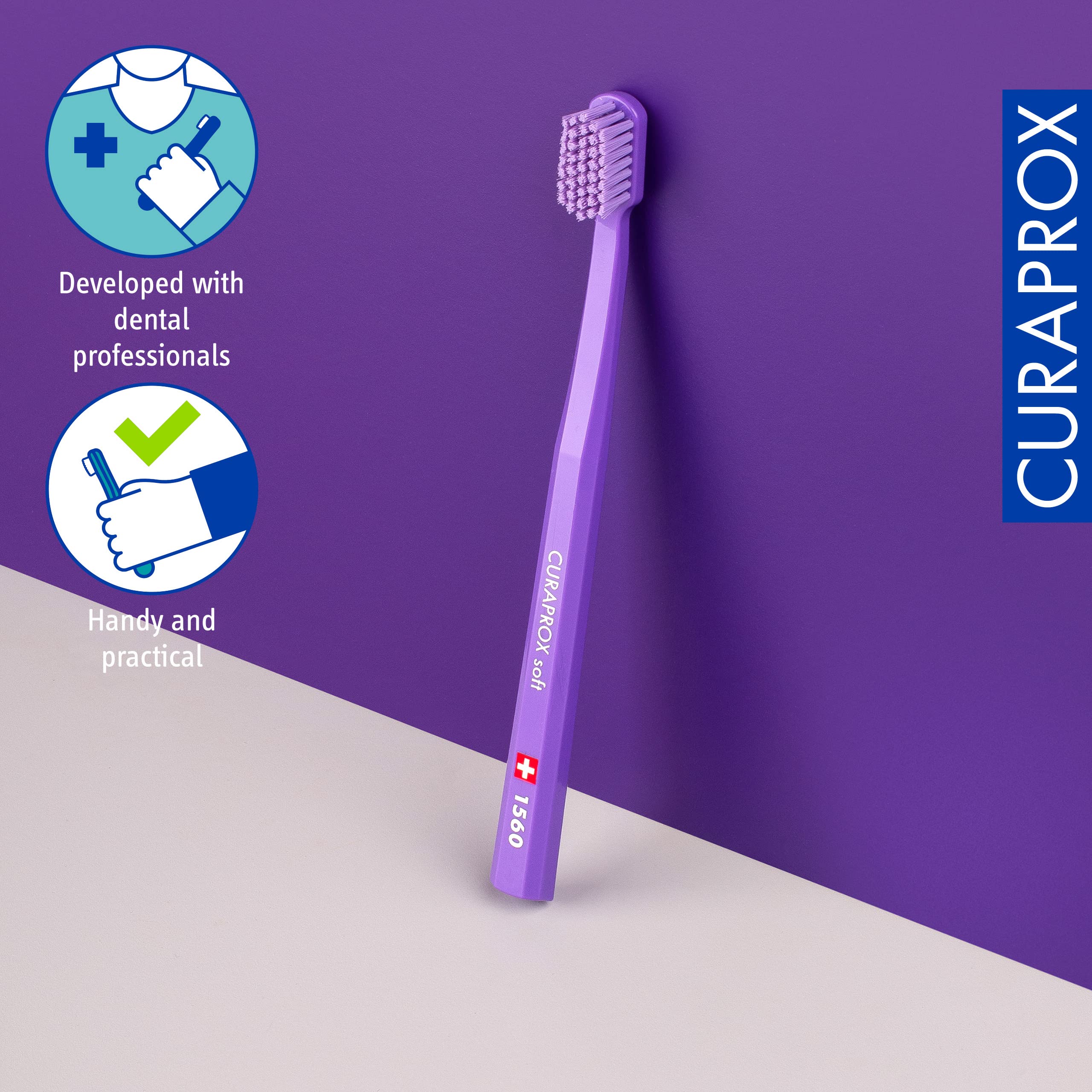 Curaprox mango octogonal mostrando ergonomía y control