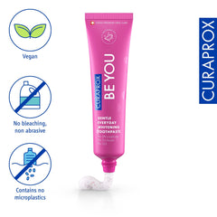 Curaprox tubo 60 ml junto a una moneda para visualizar tamaño práctico