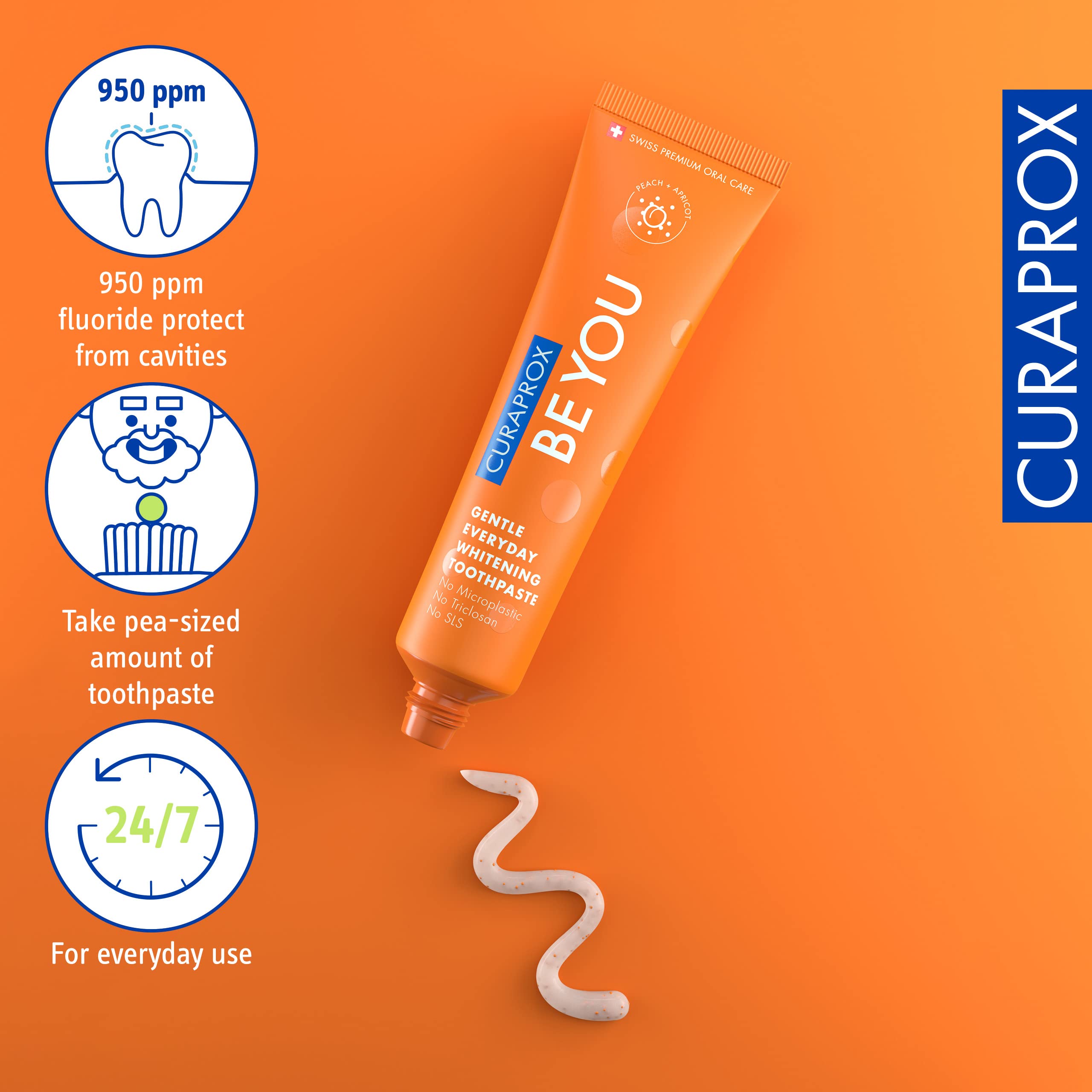 Persona usando Curaprox al cepillarse, beneficio frescura y limpieza