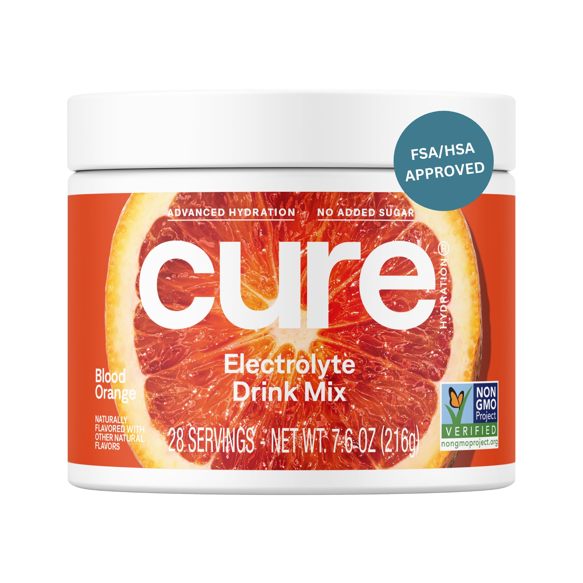 Cure Hydration frente del empaque mostrando 28 porciones y beneficio de hidratación rápida