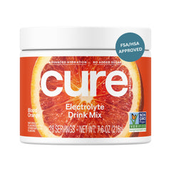 Cure Hydration frente del empaque mostrando 28 porciones y beneficio de hidratación rápida