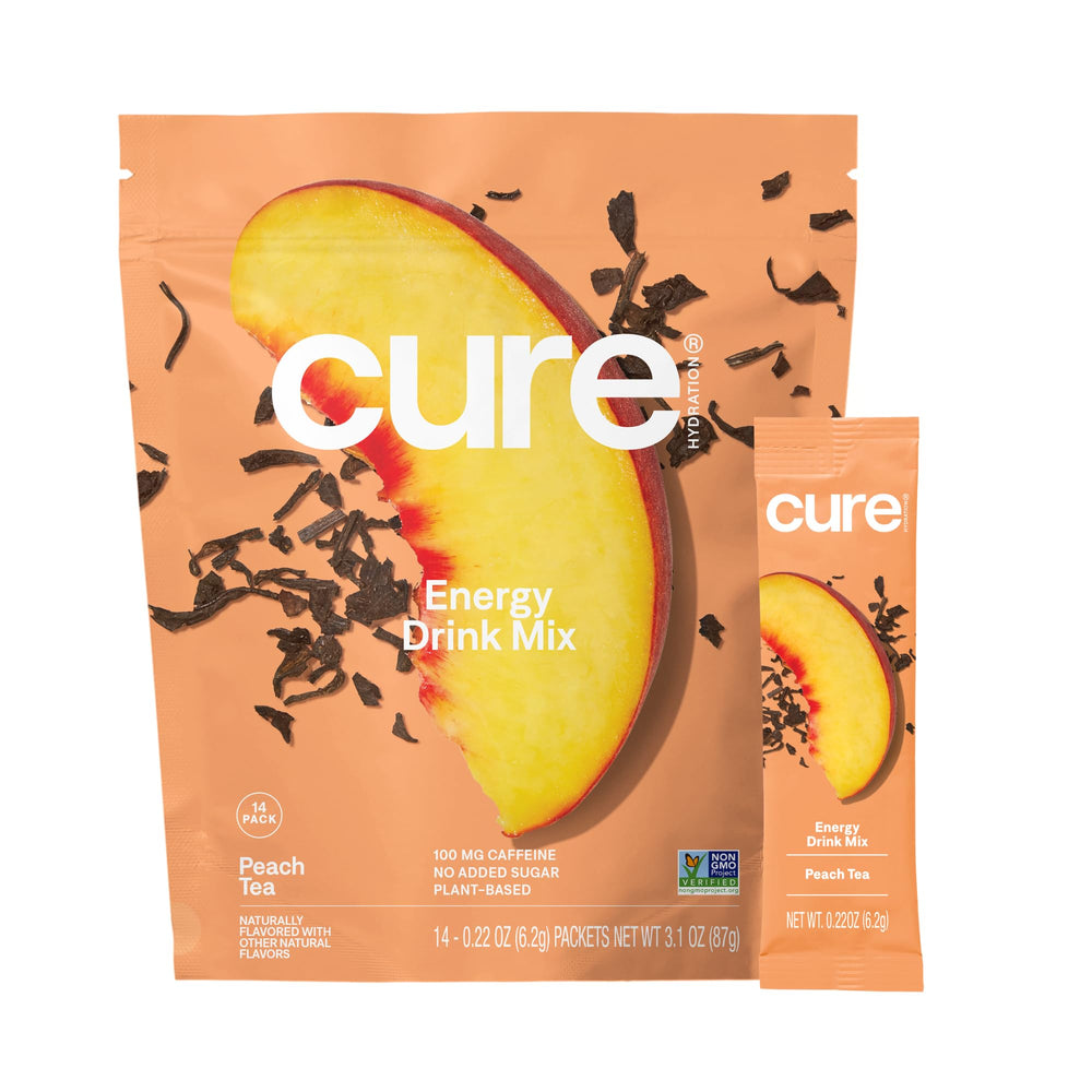 Cure Hydration frente del empaque mostrando 14 sobres y beneficios claros