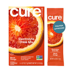 Cure Hydration empaque frontal Blood Orange mostrando el diseño y beneficios