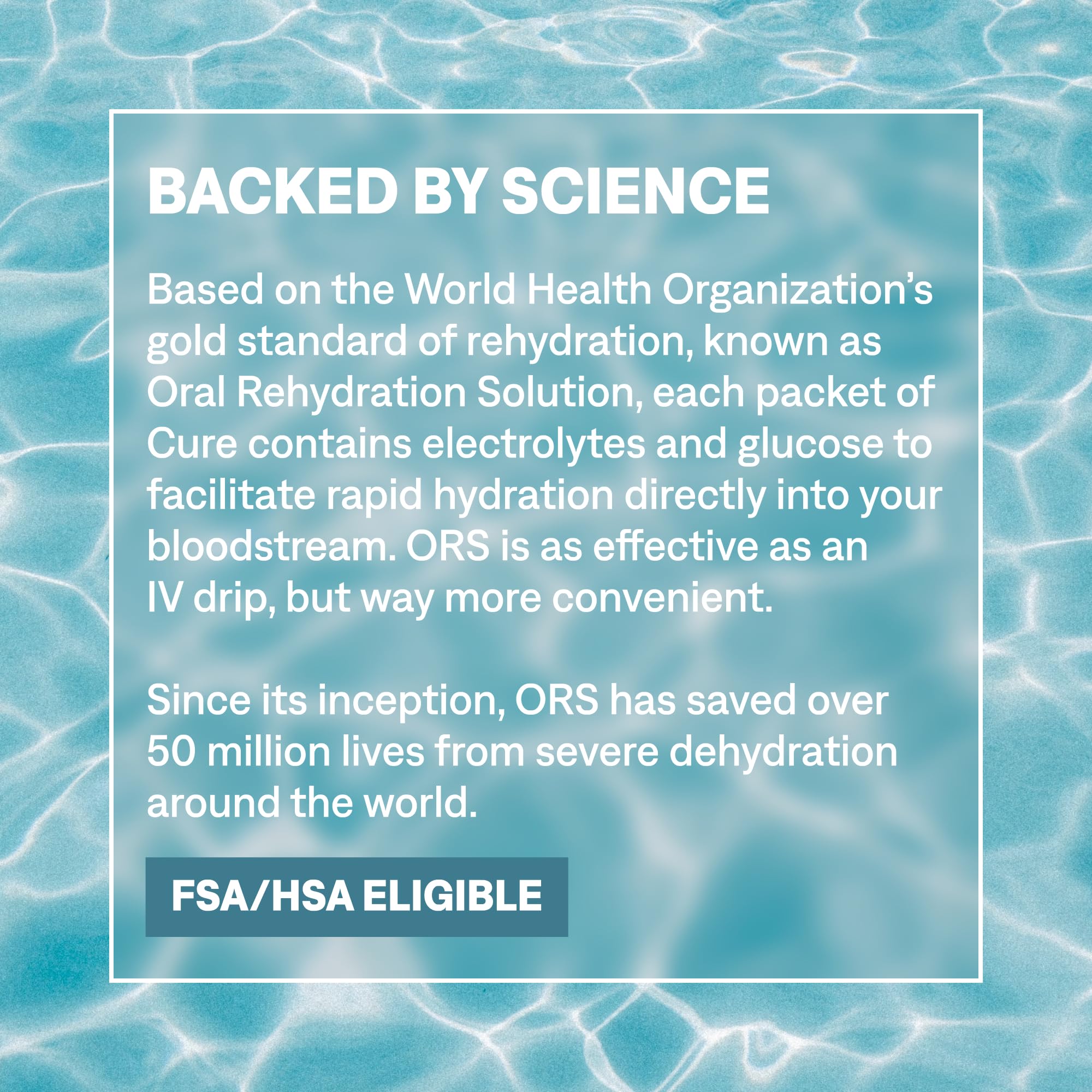 Cure Hydration escena lifestyle con mochila y bebida, beneficio para viajes y deportes