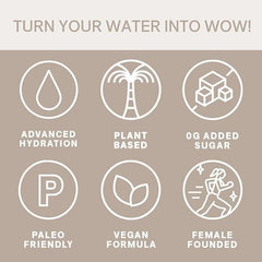 Etiqueta Cure Hydration mostrando certificaciones sin azúcar y apto para dietas