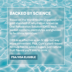 Cure Hydration etiqueta con certificaciones sin gluten y vegano