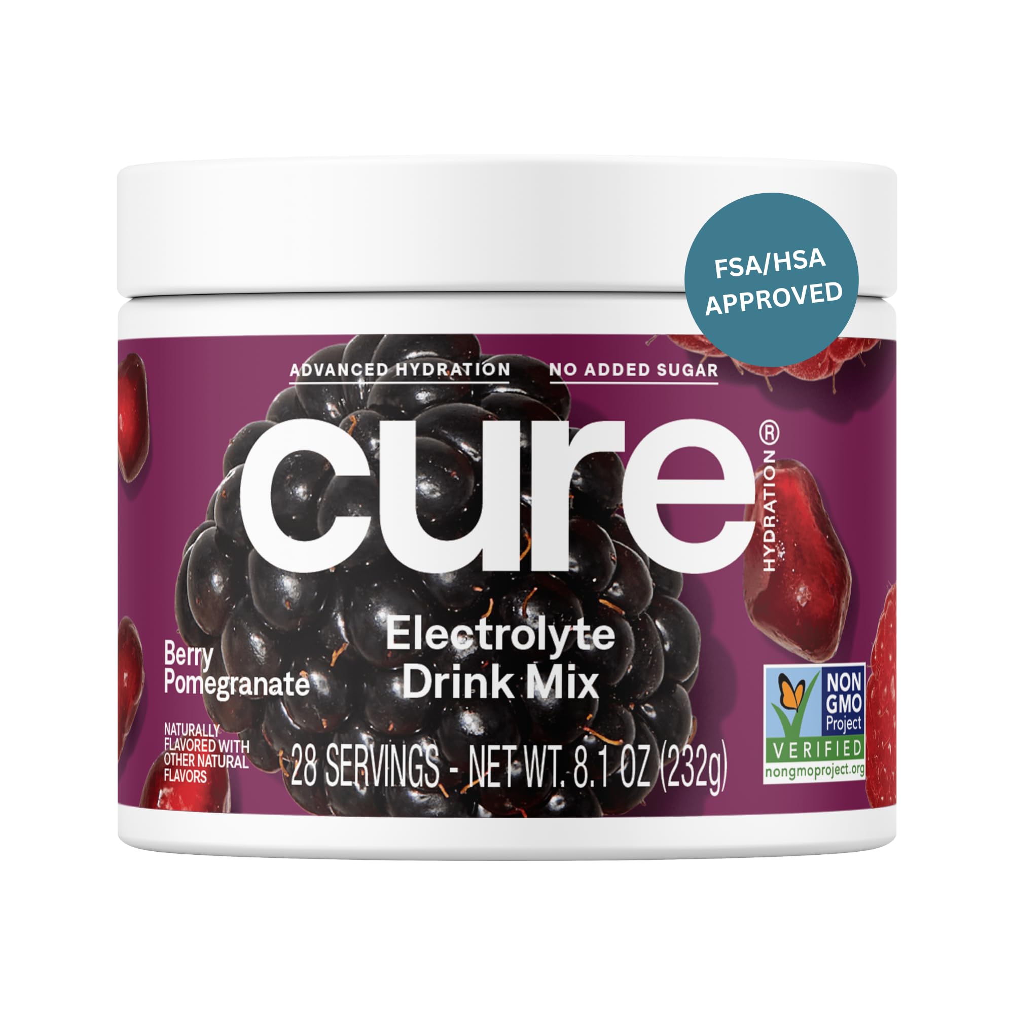 Cure Hydration frente del empaque mostrando diseño y porciones