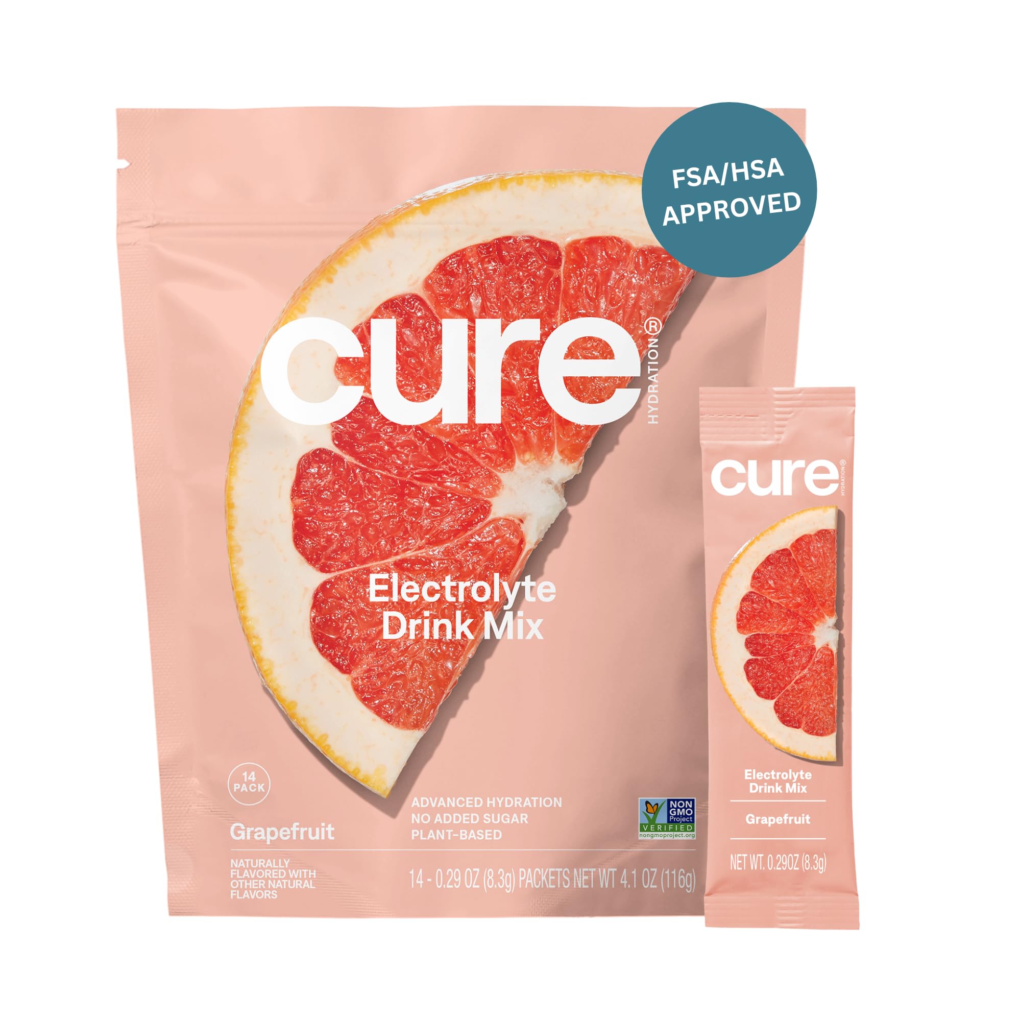 Cure Hydration frente del paquete muestra presentación y conveniencia