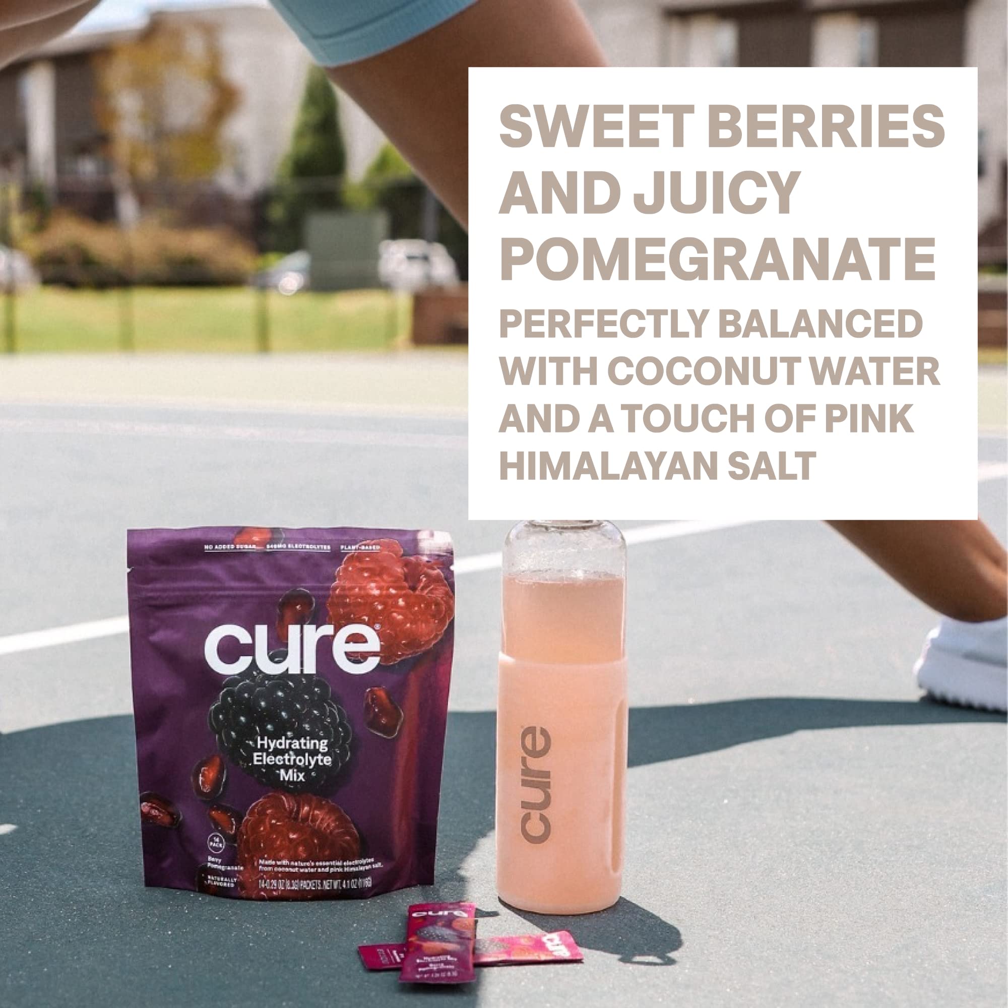 Cure Hydration ingredientes naturales coco y jugo real visibles