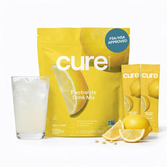 Cure Hydration frente del empaque mostrando 14 sobres y beneficios