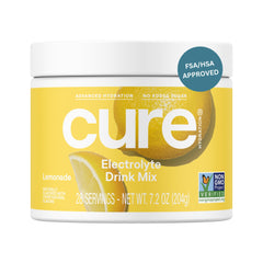Cure Hydration frente del paquete mostrando 28 porciones y beneficios claros