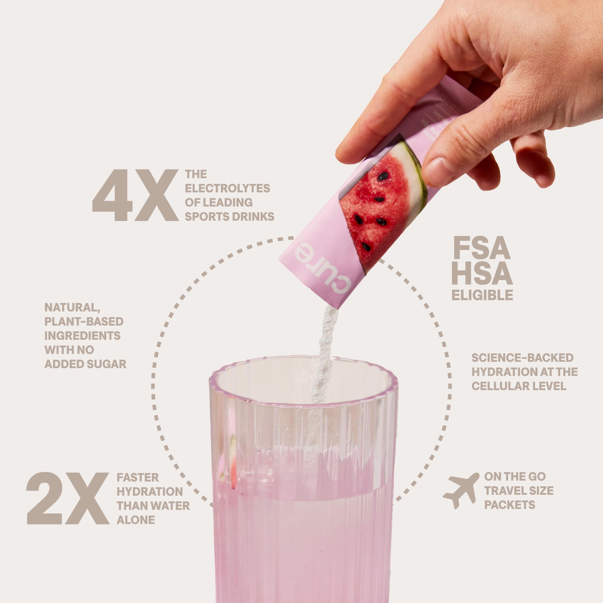 Cure Hydration polvo rojo-rosado, textura fina que facilita disolución y mezcla rápida
