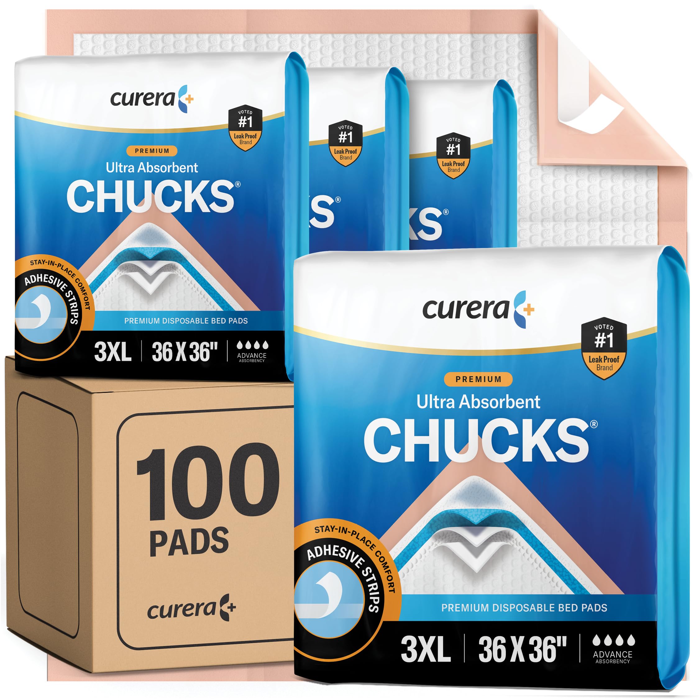 Curera Chucks frente del empaque mostrando paquete de 100 para ahorro