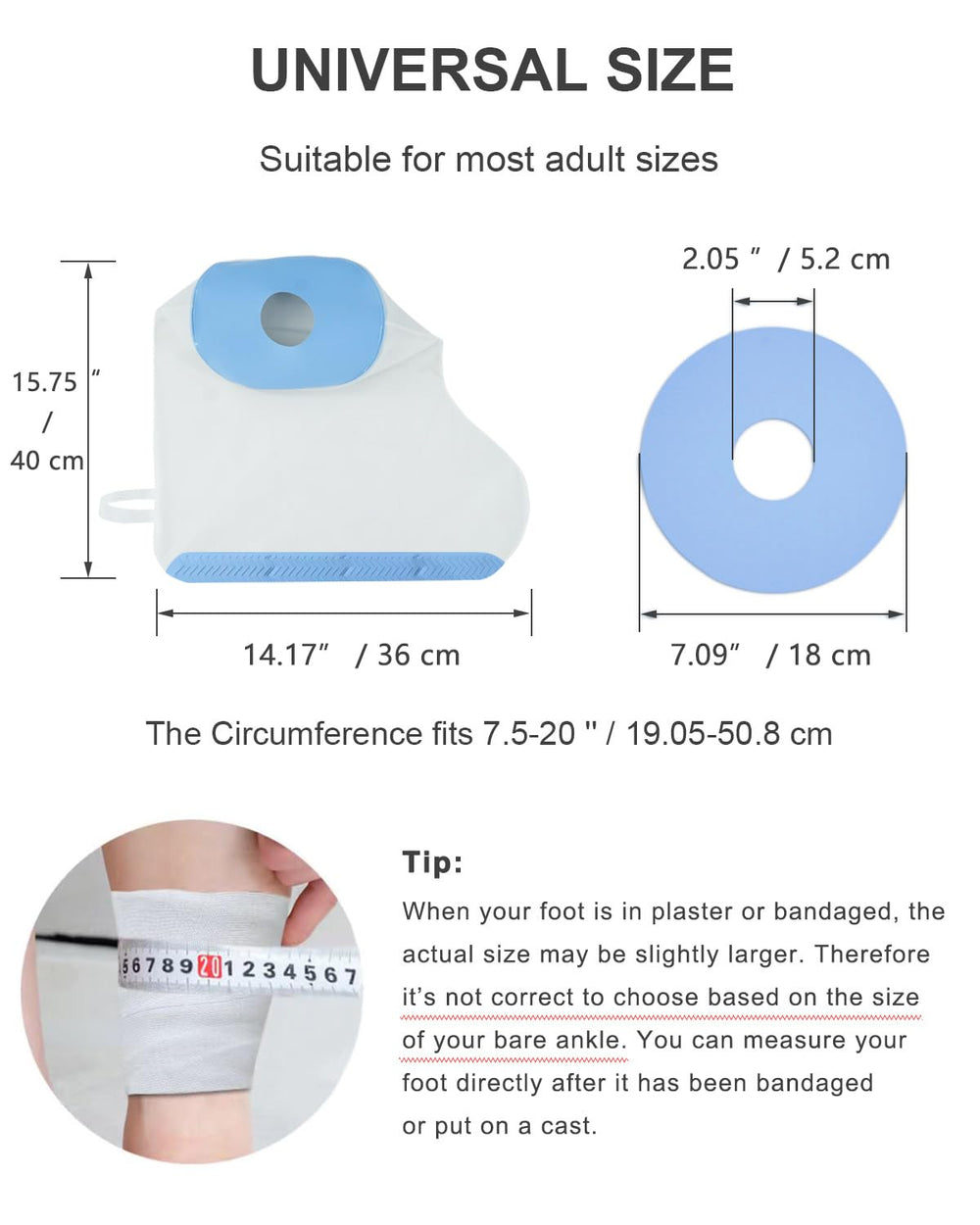 CureSquad comparación de tamaño en tobillo para ajuste universal cómodo