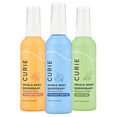 Curie pack frontal con tres aromas mostrando envases y diseño, frescor inmediato