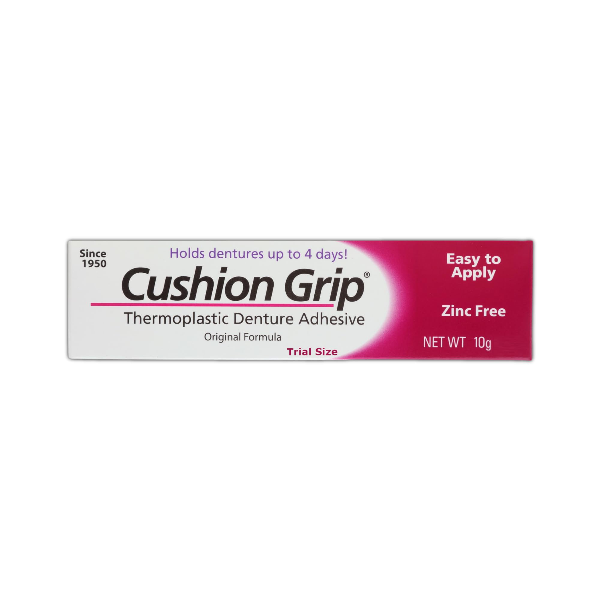 Cushion Grip empaque frontal mostrando tamaño de viaje y beneficio de portabilidad