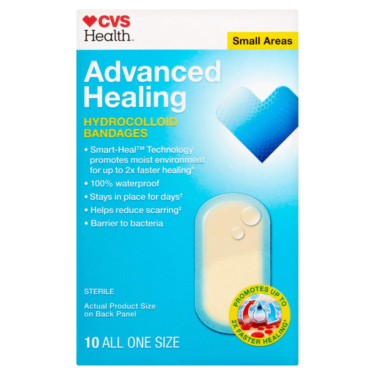 CVS Health apósito hidrocoloide empacado frontal mostrando sello protectivo