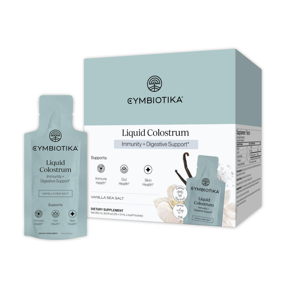 CYMBIOTIKA frente del empaque mostrando 26 sobres y beneficio conveniencia