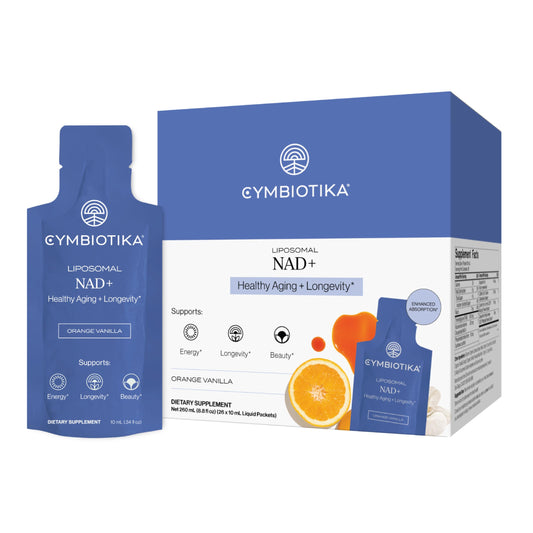 CYMBIOTIKA frasco frontal mostrando diseño y beneficios claros