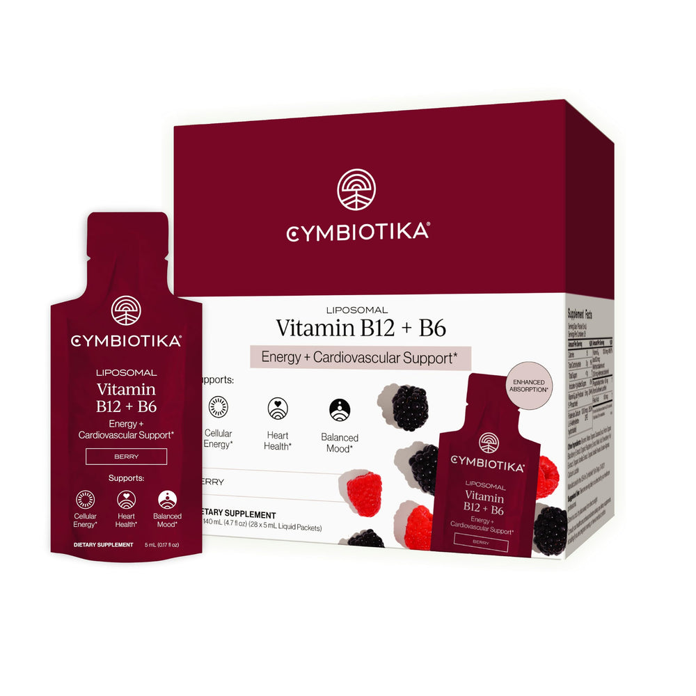 CYMBIOTIKA sobre frontal Wild Berry mostrando envase y energía diaria