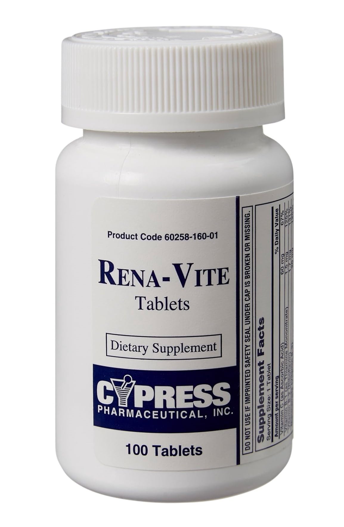 Cypress Pharmaceutical frasco frontal mostrando 100 tabletas y facilidad de uso