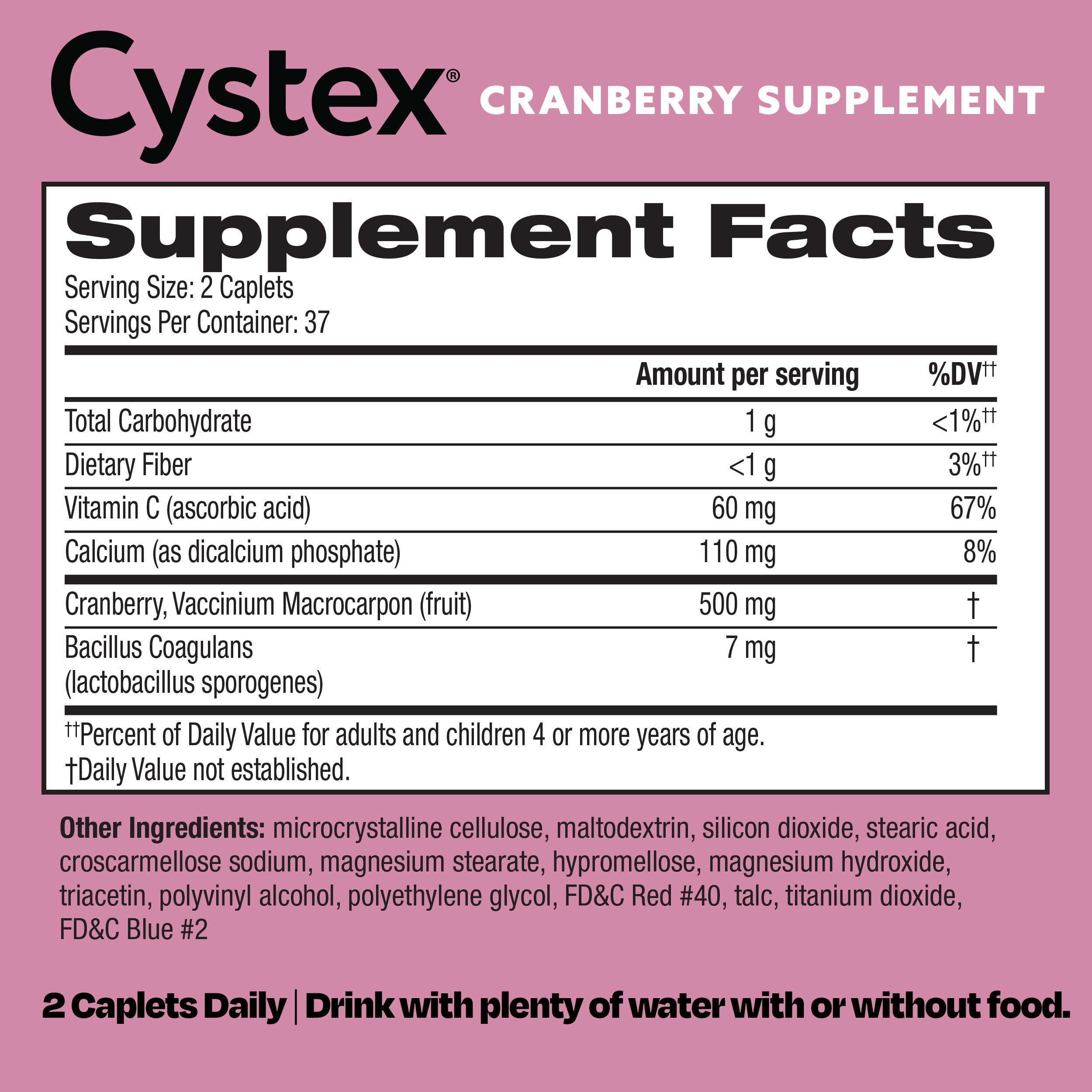 Cystex etiqueta con ingredientes visibles y beneficios resumidos