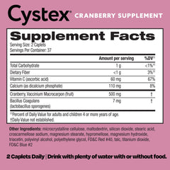 Cystex etiqueta con ingredientes visibles y beneficios resumidos