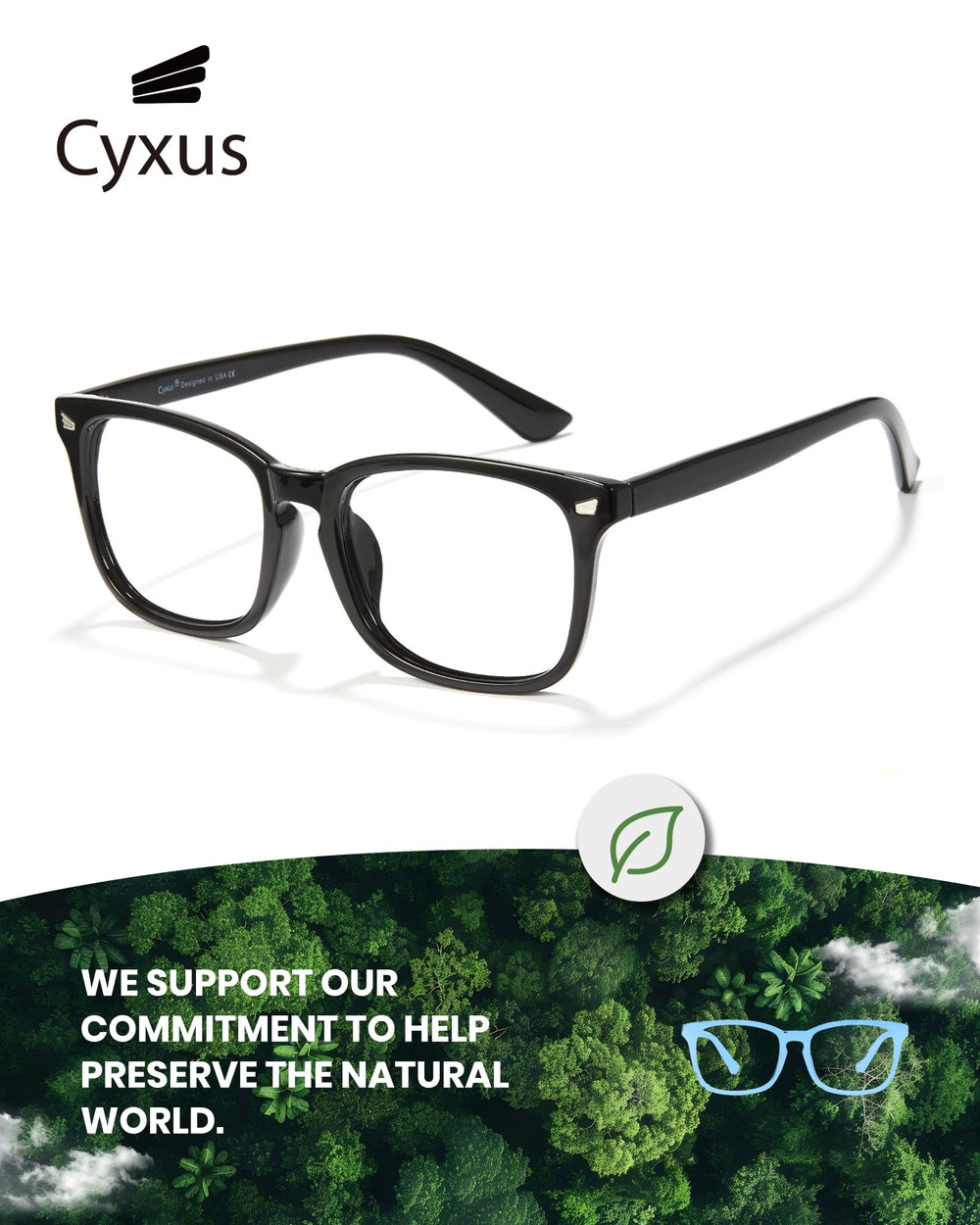 Cyxus vista lateral de montura resistente y diseño cuadrado