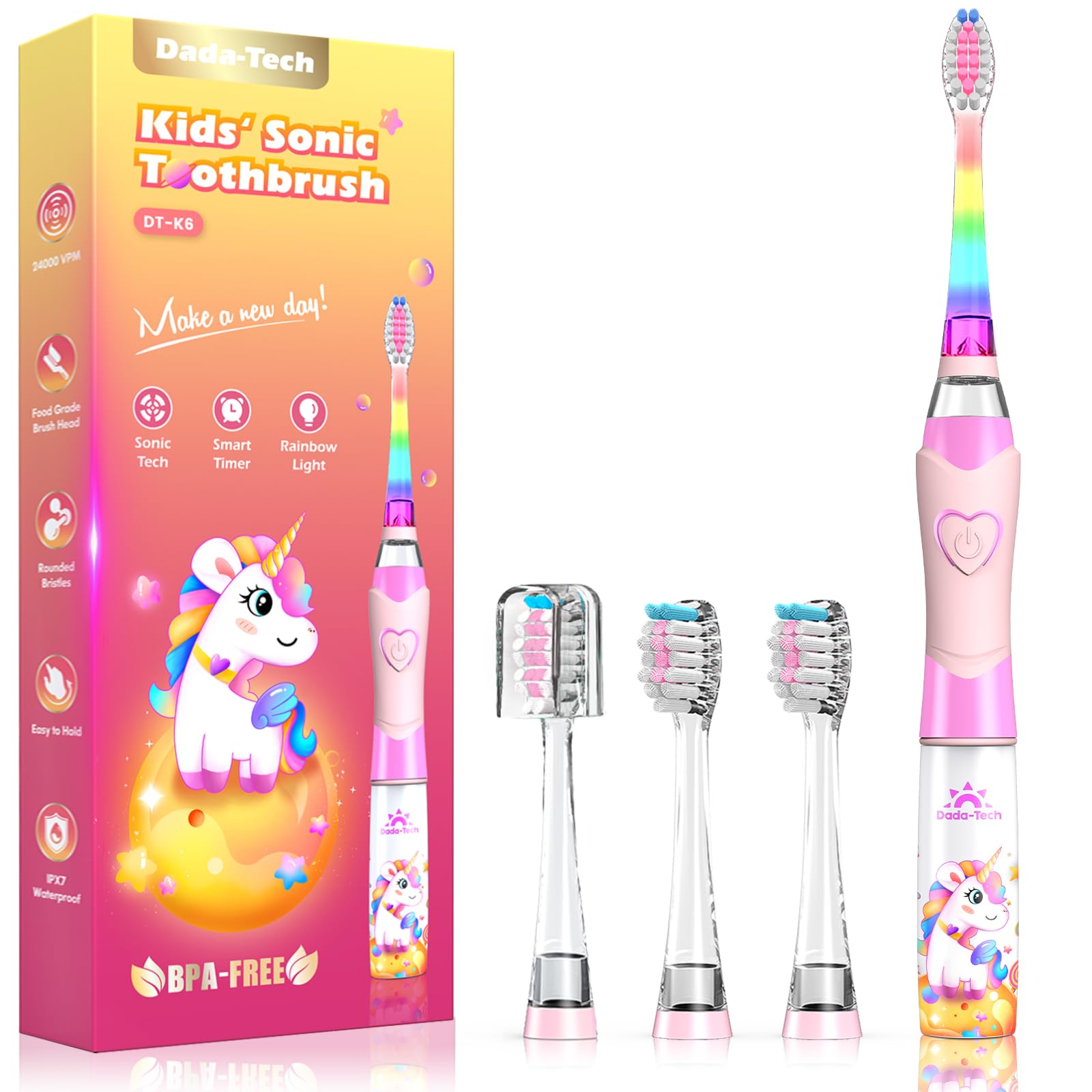 DADA-TECH vista frontal rosa unicornio mostrando diseño y mango antideslizante para seguridad