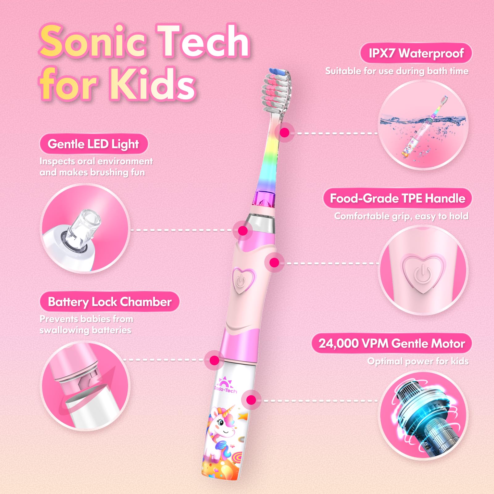 DADA-TECH luces LED arcoíris activas en la boca para motivar a los niños al cepillar