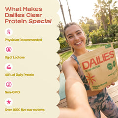 DAILIES bebida clara POG en vaso lista para beber, refresco proteico inmediato