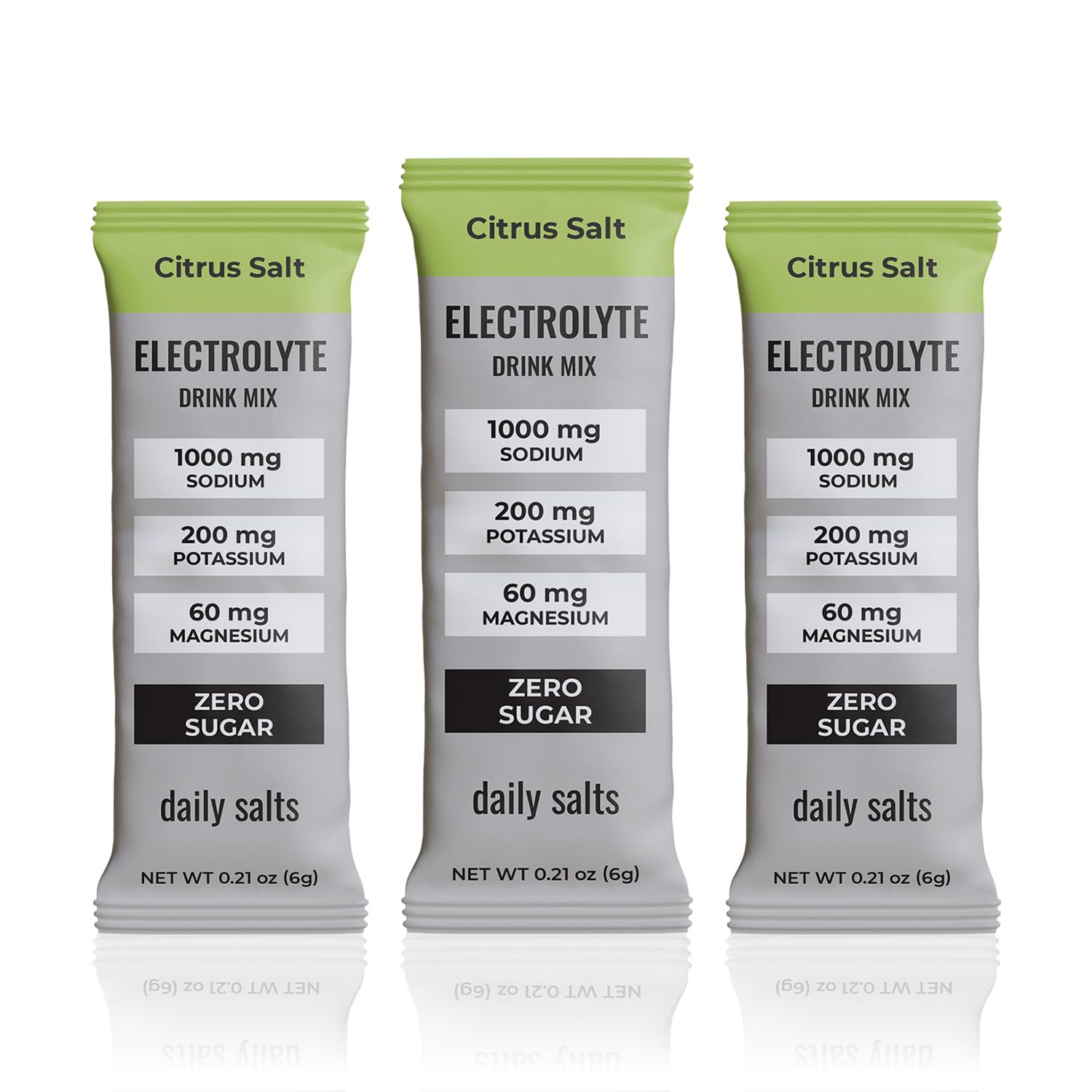 daily salts frente del empaque mostrando 30 sobres y beneficio de conveniencia