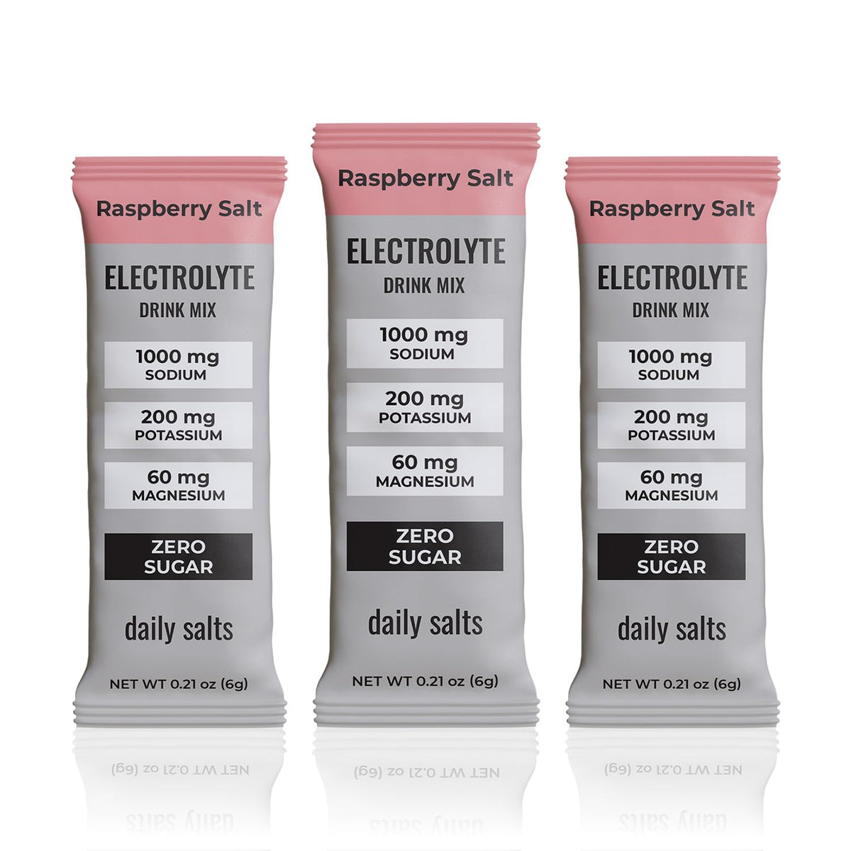 daily salts frente del paquete mostrando 30 sobres y sabor frambuesa para hidratación práctica