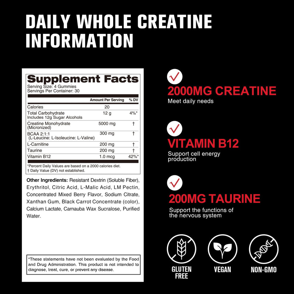 DailyWhole Organics Mixed Berry flavor gummies, ready-to-chew creatine for tasty daily use.