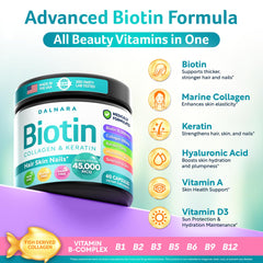 Dalnara etiqueta de ingredientes con enfoque en colágeno y biotina