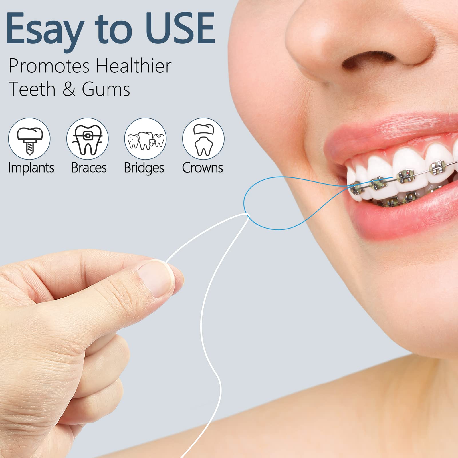 DanTicy pasador en uso con brackets, limpieza accesible bajo alambres