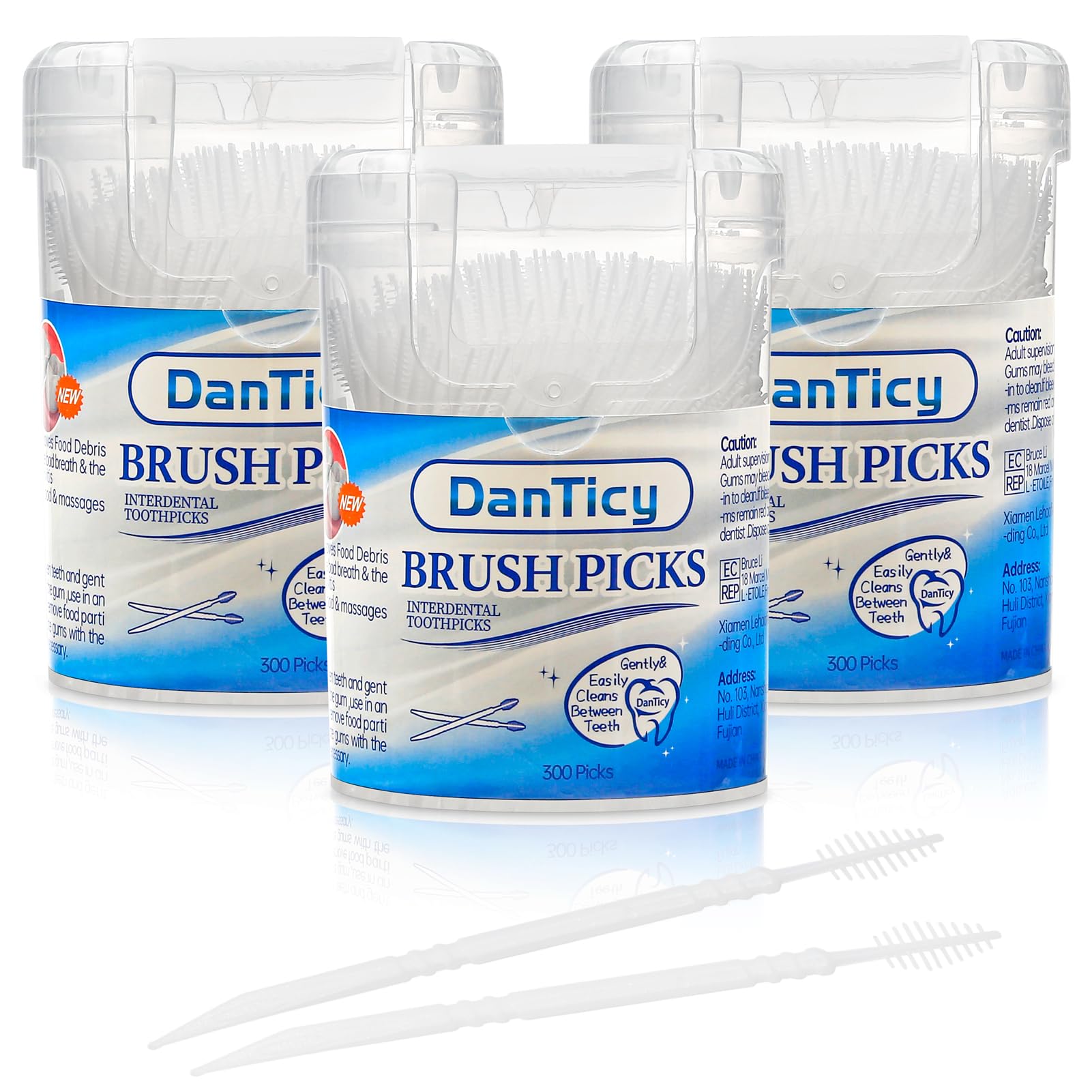 DanTicy frasco frontal mostrando 300 picks y acceso rápido