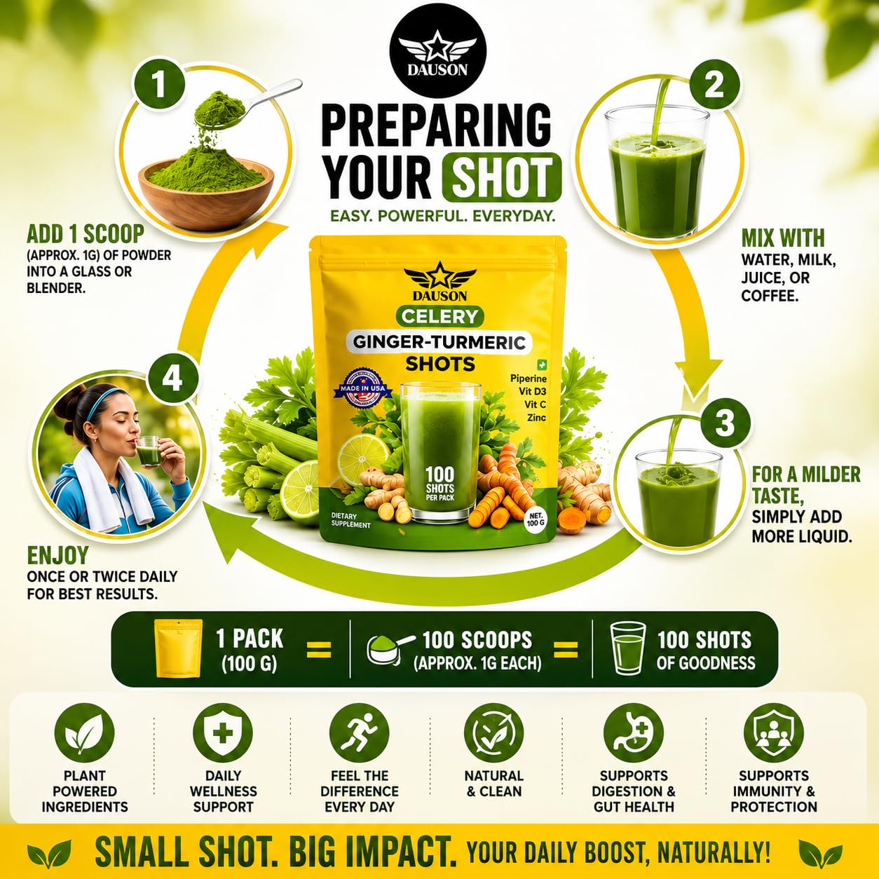 DAUSON apio, jengibre y cúrcuma crudos, origen vegetal y calidad