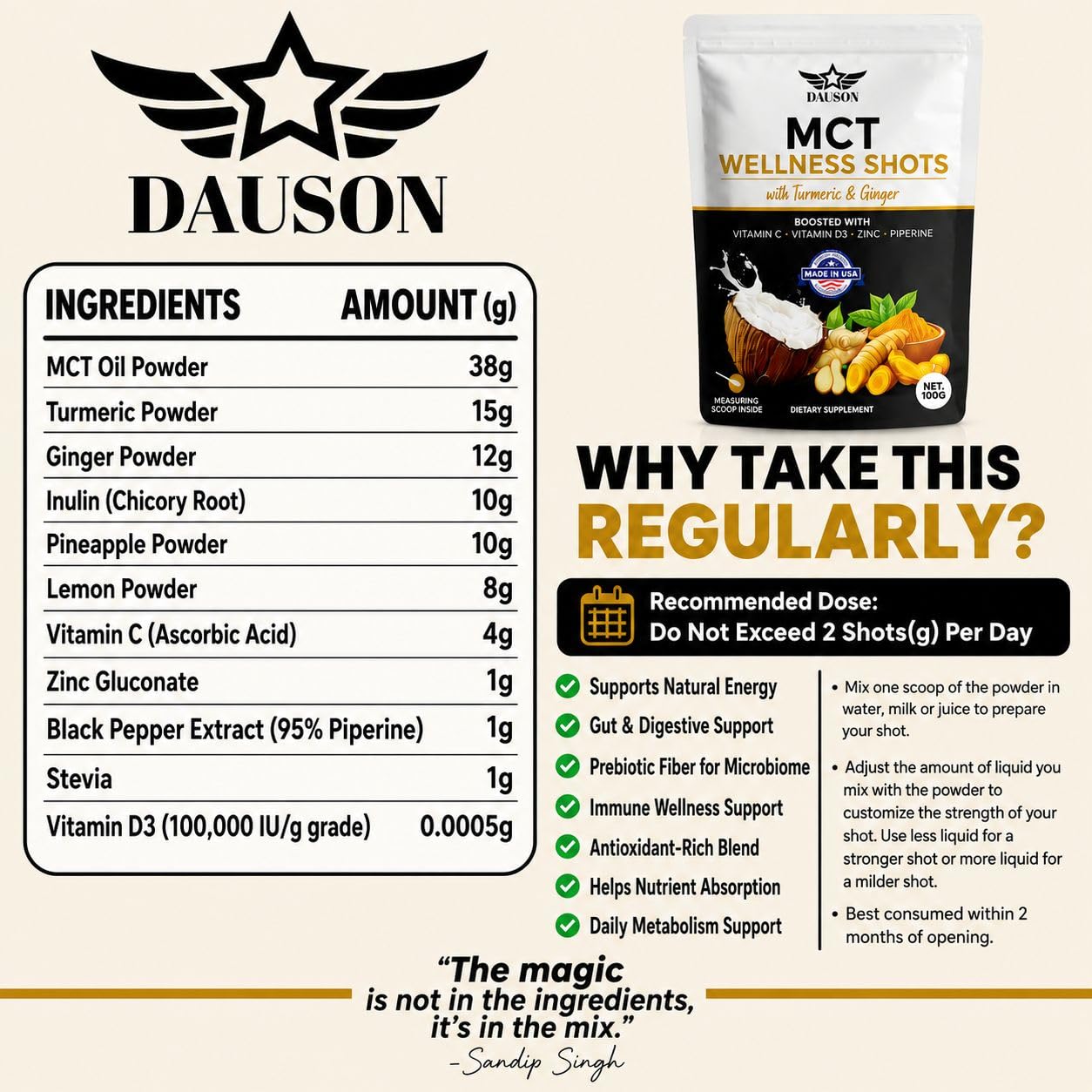 DAUSON ingredientes naturales como cúrcuma y jengibre frescos