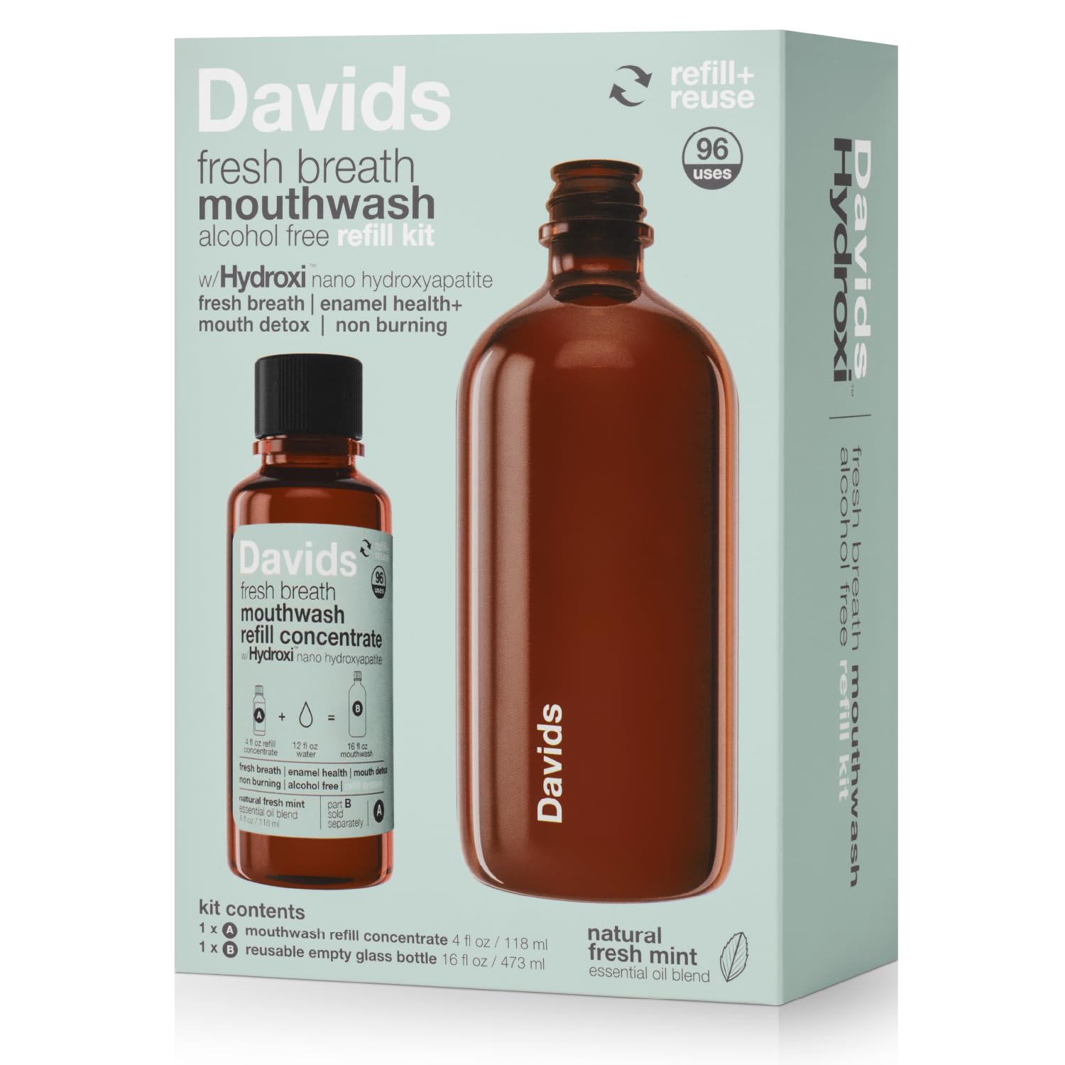 Davids enjuague frente del empaque mostrando diseño sostenible y beneficio ecológico