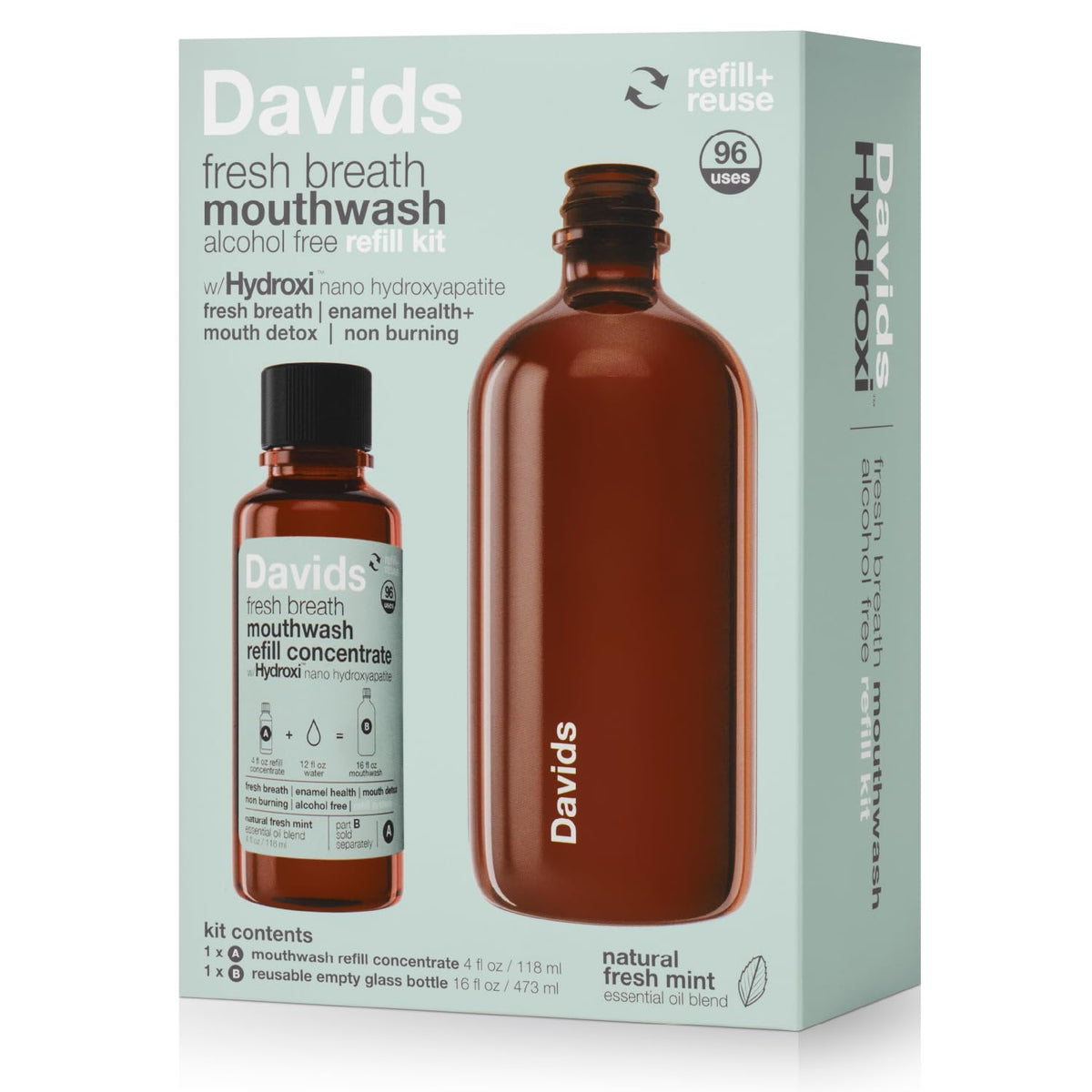 Davids enjuague frente del empaque mostrando diseño sostenible y beneficio ecológico