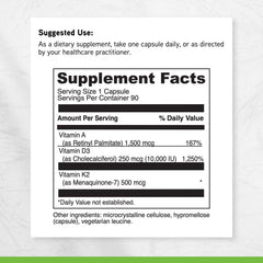 DAVINCI ADK 10 etiqueta nutricional mostrando vitaminas A, D3 y K2