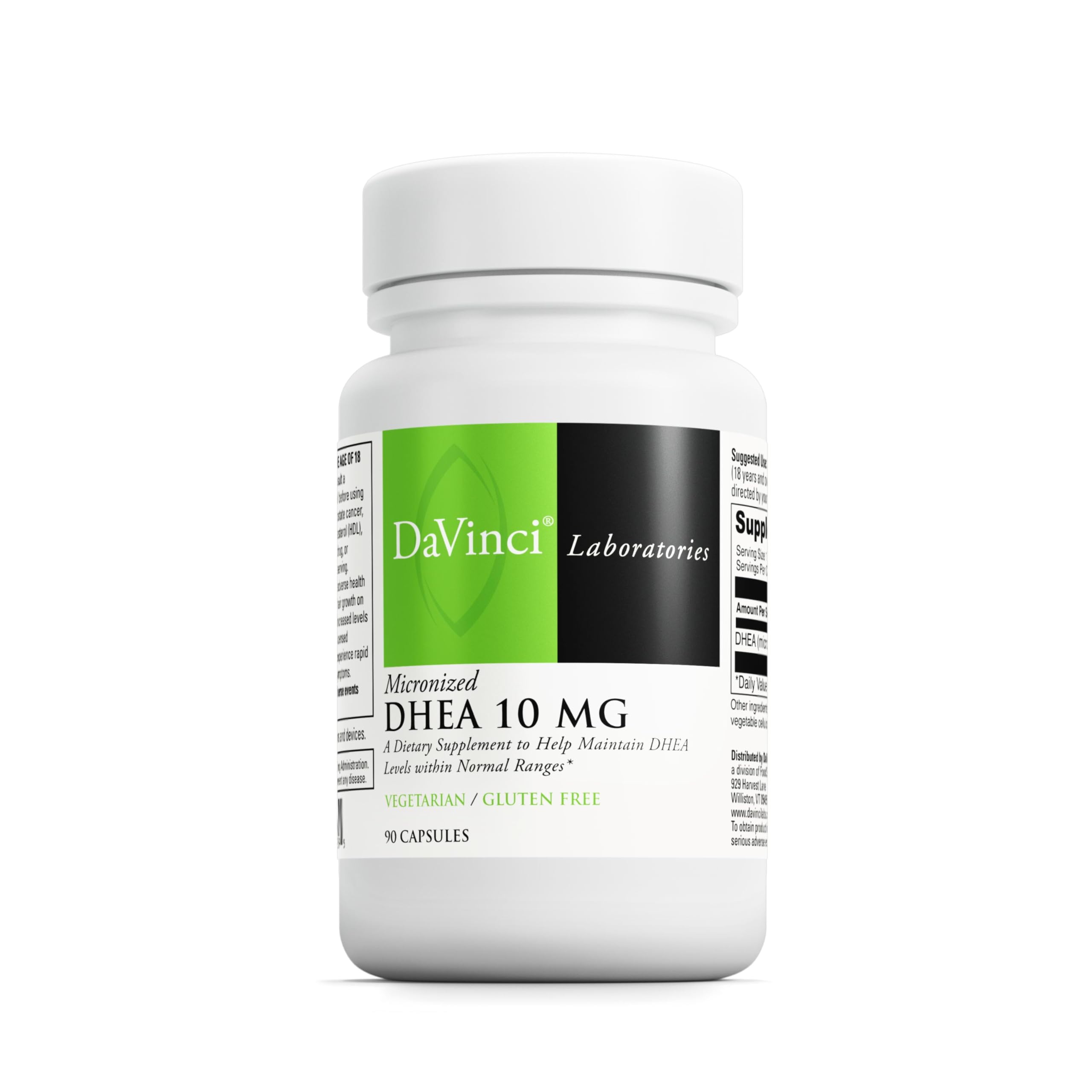 DAVINCI frasco frontal mostrando etiqueta clara y beneficio de equilibrio hormonal