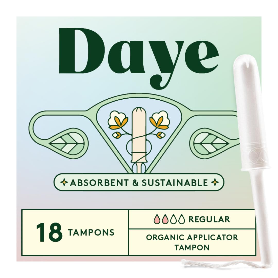 Daye tampons frontal mostrando el paquete y beneficios ecológicos