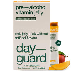 DAYGUARD empaque frontal mango mostrando 10 sticks y beneficio portable