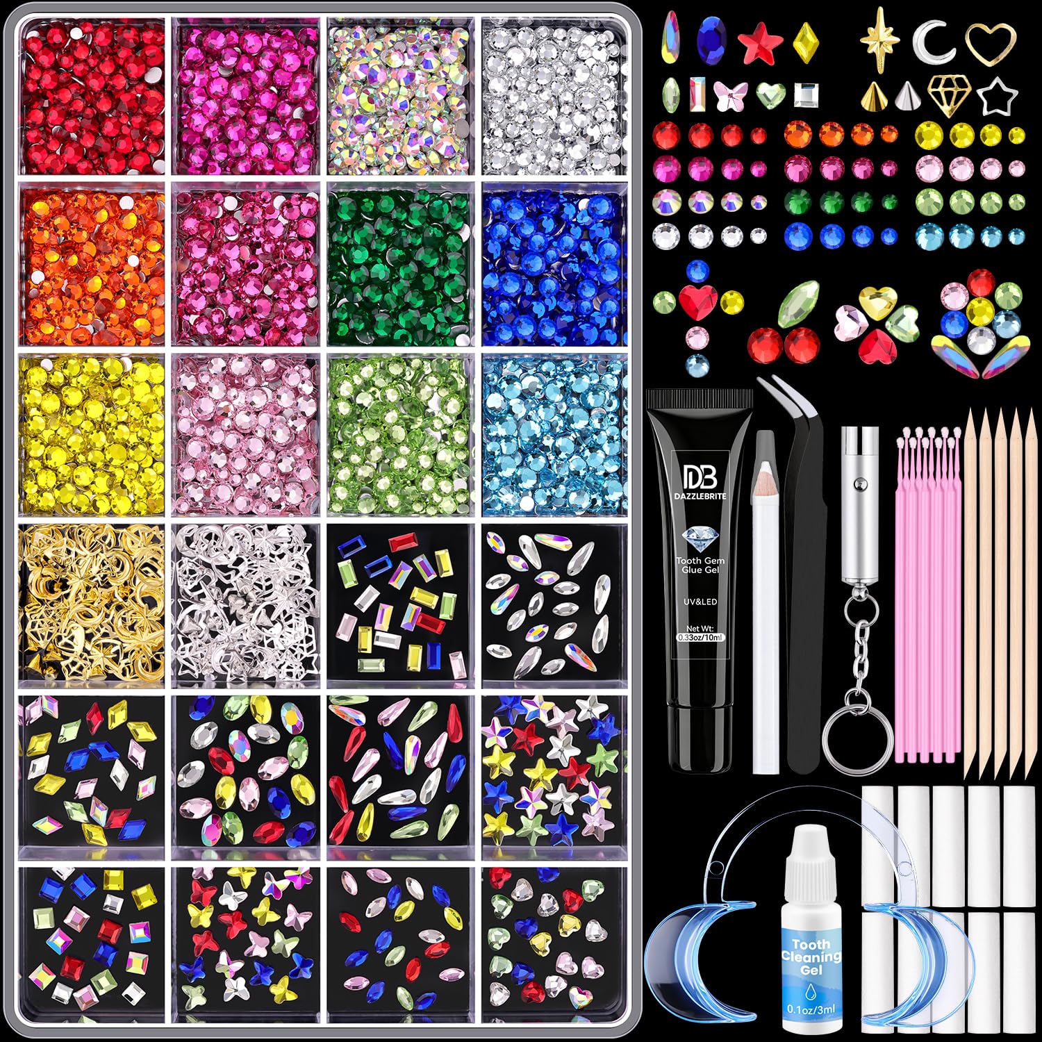 DAZZLEBRITE frente del empaque mostrando kit completo y beneficios estéticos